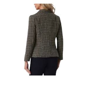 Worth tweed front zip blazer fully lined wool silk blend with buckle accents on